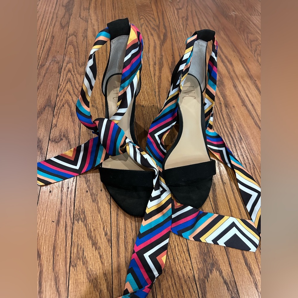 I.N.C. International Concepts Kanata Heels with Colorful Scarf Accent - 7 - Picture 5 of 6